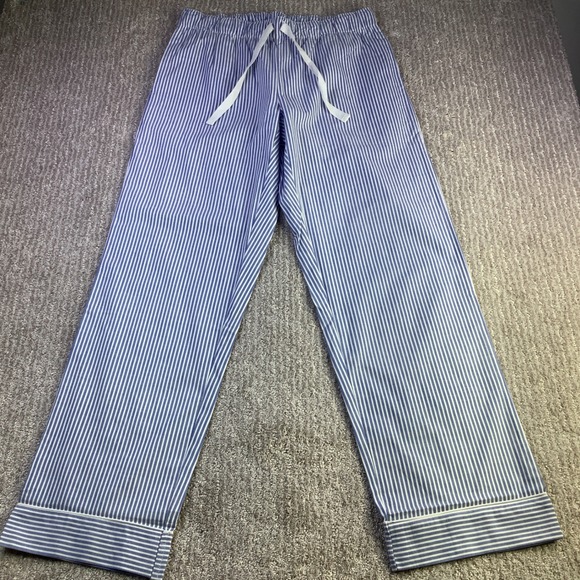 Petite Plume French Blue Seersucker Pajama Set Womens XS Striped Cotton NWT - Picture 2 of 16